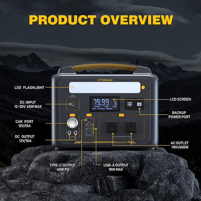 VTOMAN 939Wh Portable Power Station Bundle with Extra Battery & 110W Solar Panel Included - Up to 1200W Solar Power Generator for Home Backup, Off-grid, Road Trip, RV, Camping, Fishing, Emergencies - Image 7