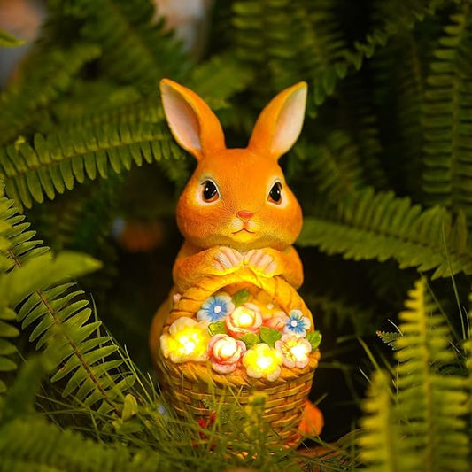 Garden Rabbit Statue Solar Light Outdoor Decorations Rabbit Figurine Light for Outdoor Patio Balcony Yard Porch Lawn for Women Mom Grandma Family Friend