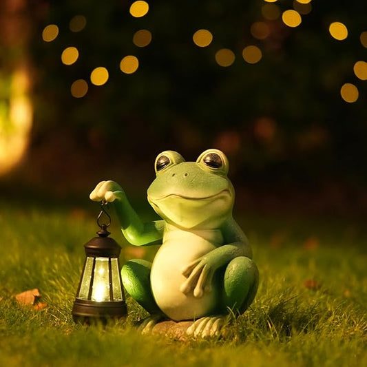 Large Frog Garden Statue for Outdoor Decor Solar Powered Sculptures for Yard Patio Cute Animal Statues Housewarming Outdoor Ornaments