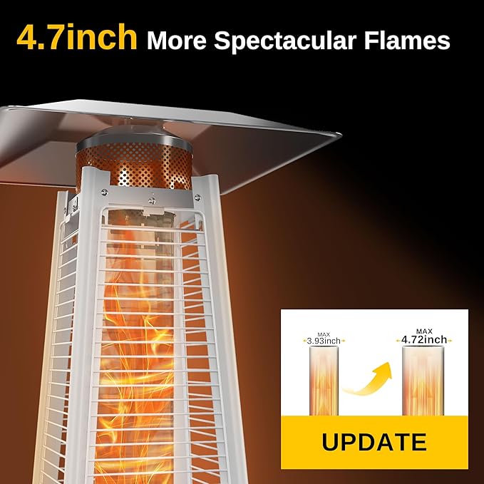 EAST OAK Pyramid Patio Heater, 48,000 BTU Outdoor Patio Heater, Quartz Glass Tube Propane Heater, Triple Protection System, With Wheels, Outdoor Heater for Commercial & Residential, White