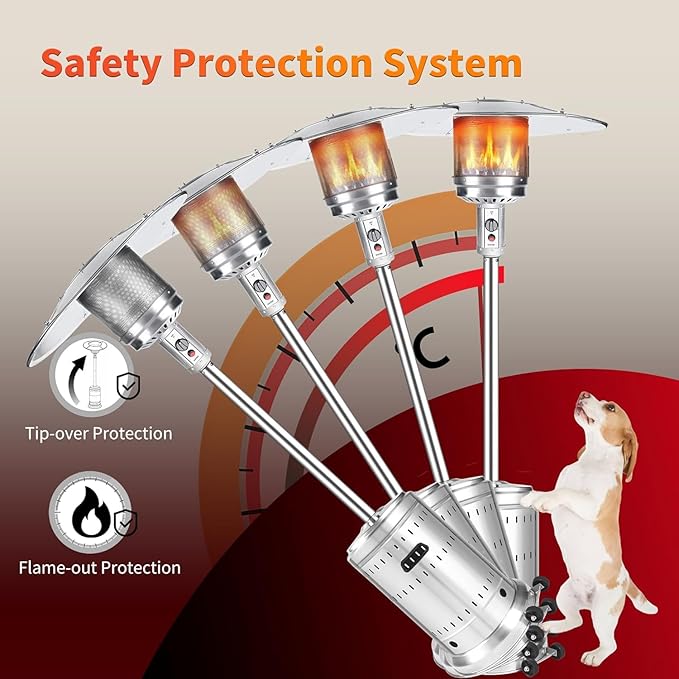 50,000 BTU Outdoor Propane Patio Heater with Wheels – All-Stainless Steel Gas Heater, Weighted Base, Easy Ignition & Safety Tilt Shut-Off for Patio, Backyard, Garden & Commercial Use