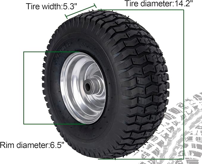 15x6.00-6 Lawn Mower Tire and Wheel Front Tire Compatible with John Deere Craftsman Husqvarna Riding Mowers Lawn Tractors - Image 2