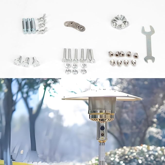 Patio Heater Replacement Hardware Parts, Propane Outdoor Space Patio Heater Bolt and Nut Set PatioHeater Reflector Shield Accessories or Round Umbrella Shape Stand-up Pyramid Heater Heat Kit