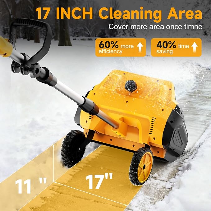 17-Inch Cordless Snow Shovel with Wheels, 9000mAh Brushless Electric Snow Blower Battery Powered, 26Ft Snow Thrower Distance&Adjustable Plate, Snow Removal for Driveway Deck Sidewalks - Image 3