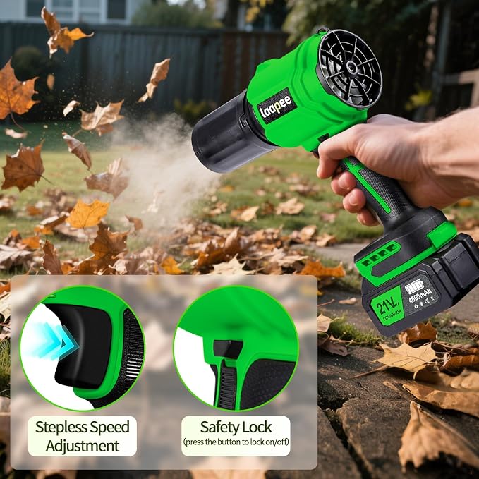 Leaf Blower Cordless,Battery Powered 800,000 RPM Electric Leaf Blower with 2 x 4.0Ah Battery and Charger Handheld Blowers for Lawn Care,Dust,Snow,Car Blowing Water with 2 Extended Nozzle,Dark Green - Image 5