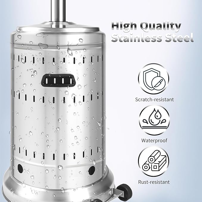 MAJARO 50,000 BTU Outdoor Propane Patio Heater with Wheels – All-Stainless Steel Gas Heater, Weighted Base, Easy Ignition & Safety Tilt Shut-Off for Patio, Backyard, Garden & Commercial Use