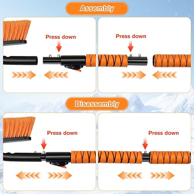Showvigor Extendable Snow Brush and Ice Scraper for Car, 30"-35"-39" Adjustable Long Handle & 4.3" Ice Chipper, 360?? Pivoting Brush Head & Comfortable Antiskid Grip - Image 6