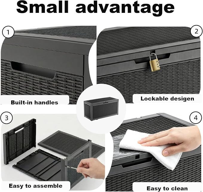 PatioZen 100 Gallon Resin Deck Box, Lockable Patio Outdoor Storage Box for Furniture, Garden Tools and Tools Storage, Waterproof Outside Storage Boxes - Black - Image 8