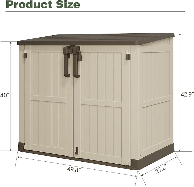 LHBcraft Waterproof Outdoor Storage Shed 36 Cu Ft with Lockable Doors, Portable Horizontal Resin Storage Cabinet, Outdoor Storage Box for Backyards, Brown-Beige - Image 6