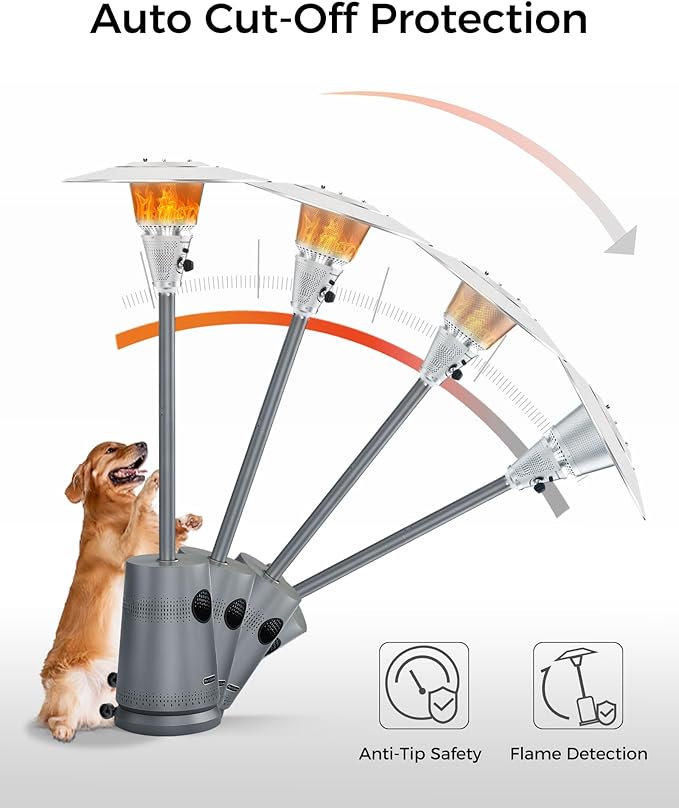 50,000 BTU Patio Heater for Outdoor Use, Portable Propane Patio Heater with Wheels, Stainless Steel Burner for Porch Deck Garden (Basic Grey)