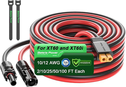 Bateria Power Solar to XT60 Charge Extension Cable 10AWG 25Ft, Solar Connector to XT60 Adapter Cable for Solar Panel to LiFePO4 Battery RV Portable Power Station Solar Generator,10AWG 25Ft by BateriaPower