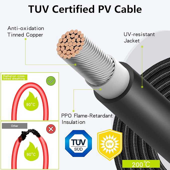 10Ft 10AWG Solar Cable Extension with Protection Cover, Solar Wire with Tool-Free Solar Connectors, IP68 Waterproof PV Cable, Solar Panel Extension Cable 10Gauge for Home Boat RV Solar Panels(10ft) - Image 3