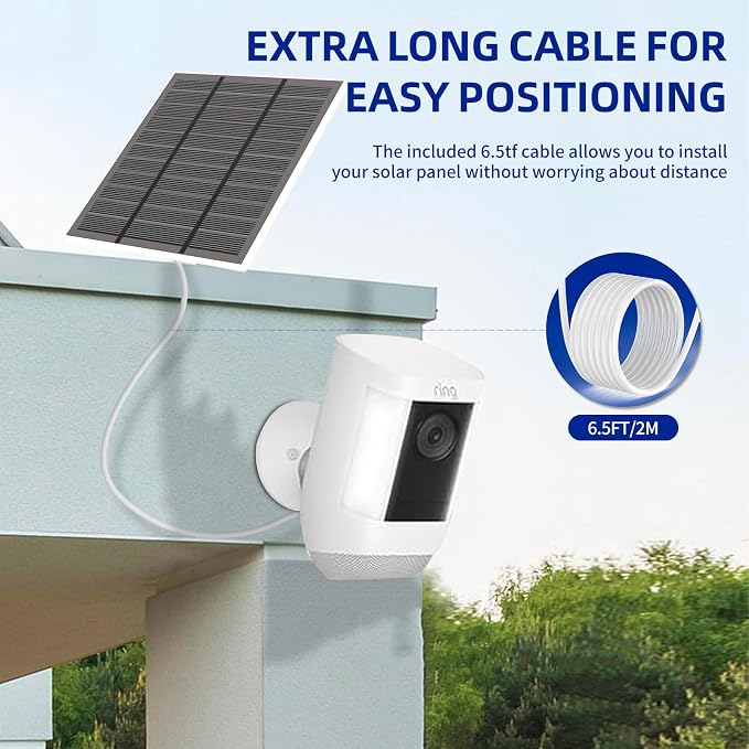 Solar Panels for Ring Camera Outdoor (New Generation) 5W 5V Solar Panel Charger with USB-C&Plug for Spotlight Cam Plus&Stick Up Cam Pro.Waterproof IP65 360°Adjustable 2M Cable (White, 2) - Image 5