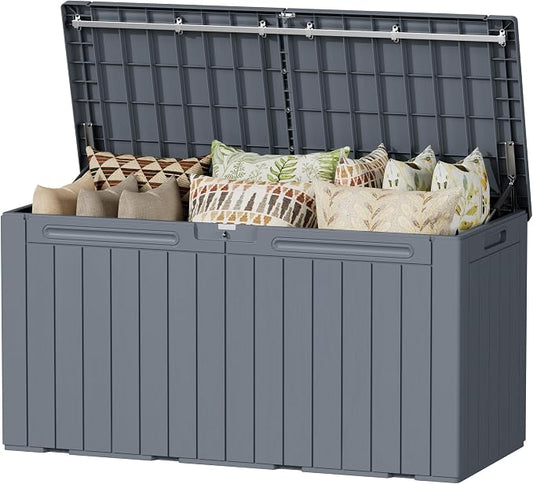 Devoko 100 Gallon Outdoor Storage Box, Waterproof Resin Deck Box for Patio Furniture, Lockable Container for Garden Cushions & Pool Supplies (Gray, 100 Gallon) by DEVOKO