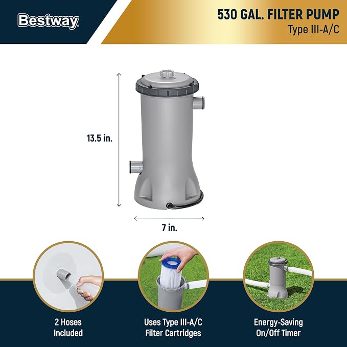 Bestway Steel Pro MAX 12' x 30" Above Ground Pool, Round Metal Frame Outdoor Swimming Pool Set with Filter Pump & Type III A/C Cartridge, Gray - Image 7
