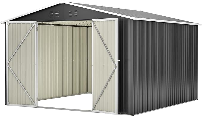 YOPTO 10 x 10 FT Outdoor Storage Shed,Heavy Duty Tool Sheds Metal Storage Garden Shed with Sloped Roof and Lockable Doors,Large Metal Storage Sheds for Backyard Patio Lawn, Black - Image 10