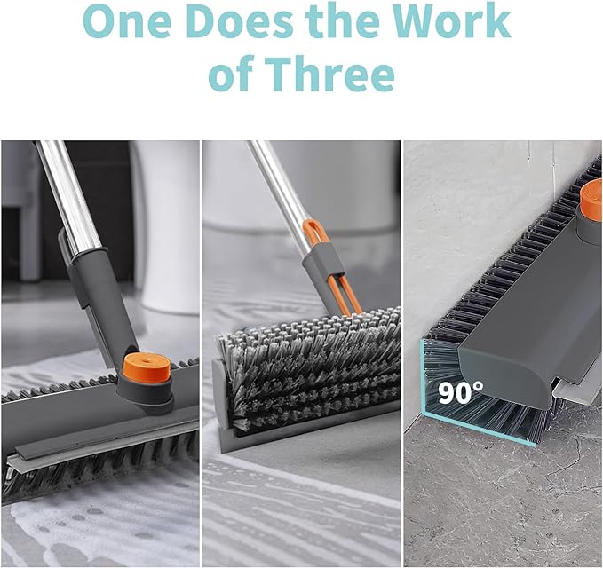 Floor Scrub Brush with Long Handle, 3 in 1 Scrape and Heavy-Duty Stiff Bristle Scrubber Brush for Cleaning Shower Bathroom, Patio, Pool, Garage, Kitchen, Wall and Deck (Gray, 1 Pack) - Image 3