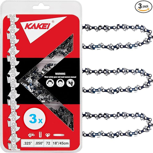 KAKEI Chainsaw Chain 18 Inch .325" Pitch .050" Gauge 72 Drive Links Fits Husqvarna 440, Echo CS-400, Jonsered - 591094872, 20lpx072g, H72 (3 Chains) - Semi Chisel by KAKEI