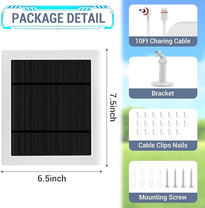 Solar Panel Outdoor for Ring Cameras (White 6P) Spotlight Cam Plus/Pro(Battery) Stick Up Cam/Pro Wireless Outdoor with 10FT/3M Long Cable Dustproof Waterproof - Image 6