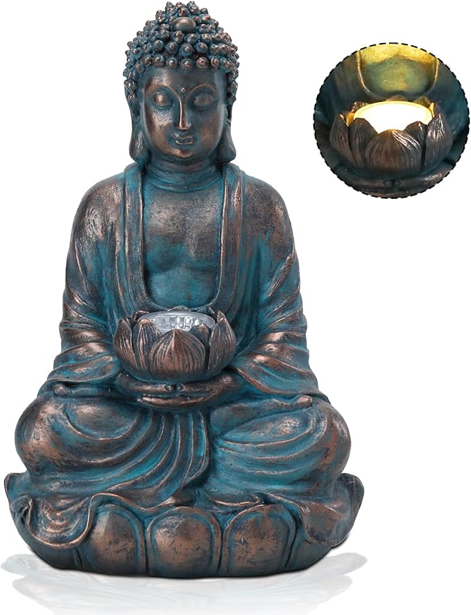 Bshine Solar Buddha Statue Outdoor Lights - 11x6 Inch Waterproof Garden Statue with Lotus, Meditation Zen Spiritual Room Decor for Yard, Patio, Buddha Figurine for Home Garden Decor Indoor