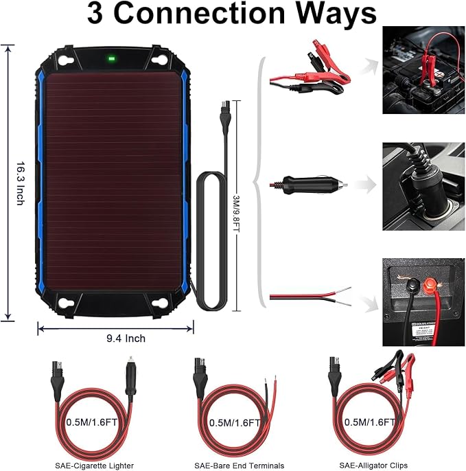 SUNER POWER Waterproof 5W 12V Solar Battery Charger & Maintainer Pro, Built-in UltraSmart MPPT Charge Controller, 5 Watt Solar Panel Trickle Charging Kits for Car Automotive Boat Marine RV Trailer - Image 4