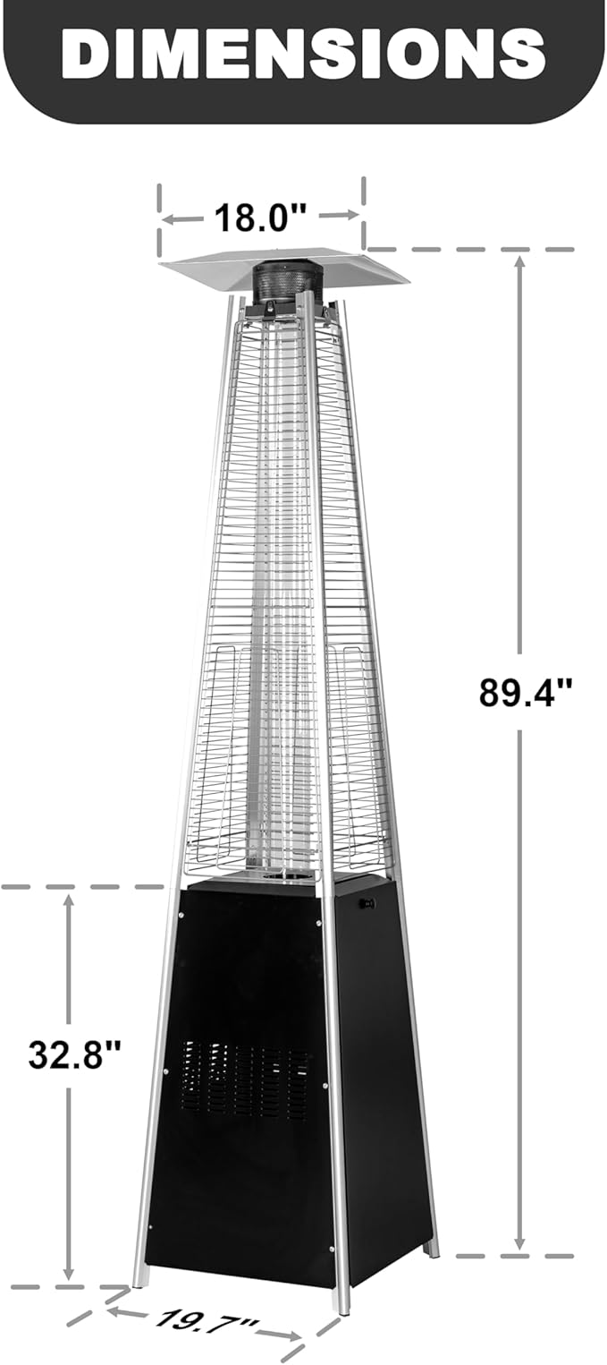 Nuu Garden Outdoor Pyramid Patio Heater, 48,000 BTU Propane Patio Heater with Glass Tube, Wheels, Outdoor Heater for Patio, Garden, Backyard, Porch, Black