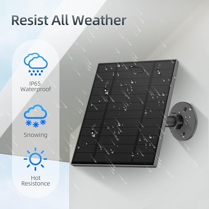 5W Solar Panel for Security Camera, Solar Panel with Micro USB & USB-C Port for DC 5V Outdoor Rechargeable Battery Camera, IP65 Waterproof, 360° Adjustable Security Mount, 9.8ft Cable (2, Black) - Image 6