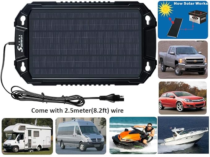 Sunway Solar Car Battery Trickle Charger & Maintainer 12Volt 8W Solar Panel Power Charger kit Portable Waterproof for Automotive RV Marine Boat Truck Motorcycle Trailer Tractor Powersports Snowmobile - Image 3