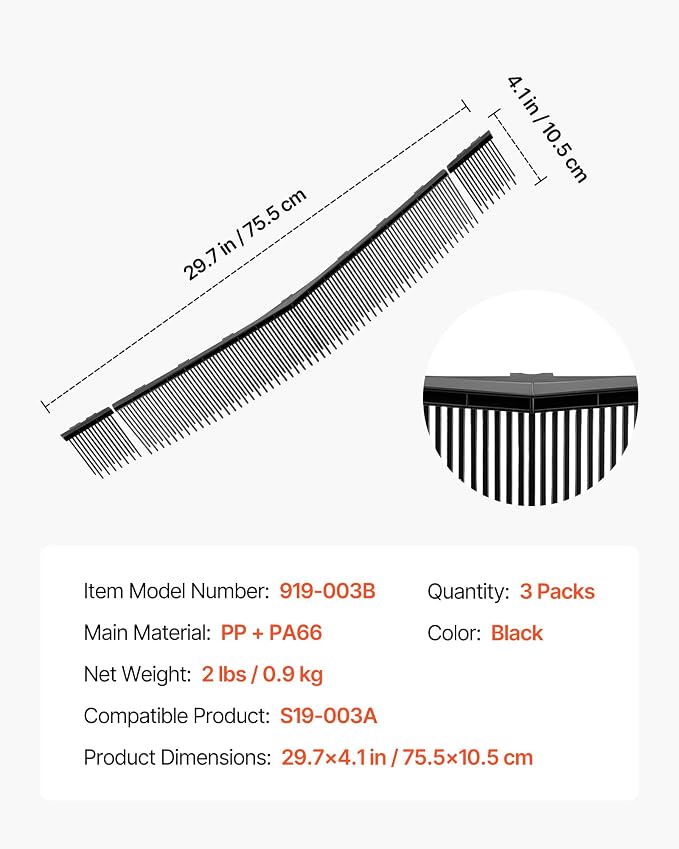 VEVOR 3 Packs Lawn Sweeper Brush Replacement, Compatible with VEVOR 30 in Lawn & Leaf Collector Sweepers, Yard Sweeper Brush Paddle with Durable V-Shaped Bristles for Easy Grass Leaf Cleanup - Image 7