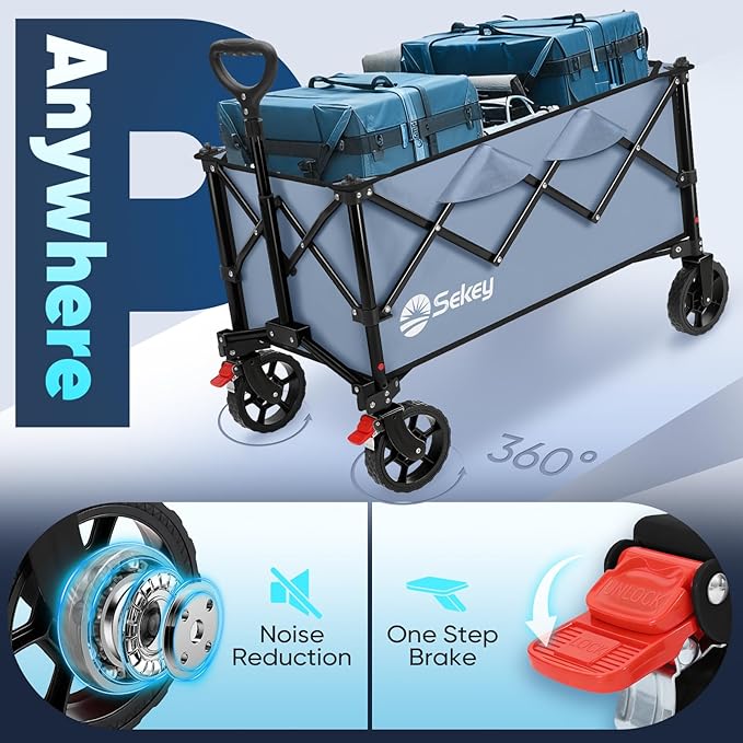 Sekey Collapsible Foldable Wagon with 330lbs Weight Capacity, Heavy Duty Folding Wagon Cart with Big All-Terrain Wheels. Blue - Image 5