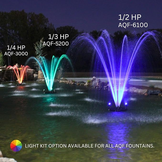 HALF OFF PONDS Floating Fountain, 1/2 HP Pond Aerator, 100 ft Cord, 6,100 GPH Water Pump, 9 Spray Patterns, Improves Water Quality, for Ponds & Water Gardens