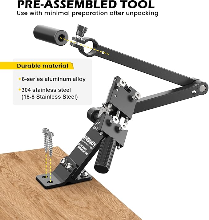 SporGain [Updated] Lawn Mower Blade Sharpener 15°-45° Adjustable Frame with Ball Bearing Manufacture Handle for Right & Left Hand Blades, Use with Angle Grinder, Black - Image 6