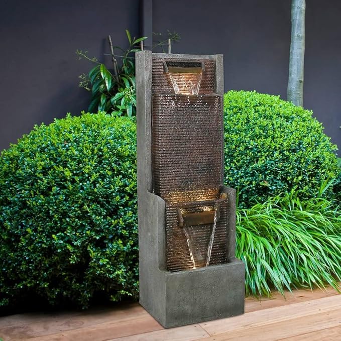 Modern Outdoor Garden Waterfalls Fountains and Indoor Floor Water Fountain with LED Lights Fountain Outdoor Garden for Office,House, Patio, Backyard, and Home Art Decor Dark Brown