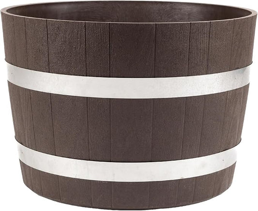 RTS Home Accents Better Barrel Heavy Duty 24” Planter with Rusting Steel Bands, Walnut Color
