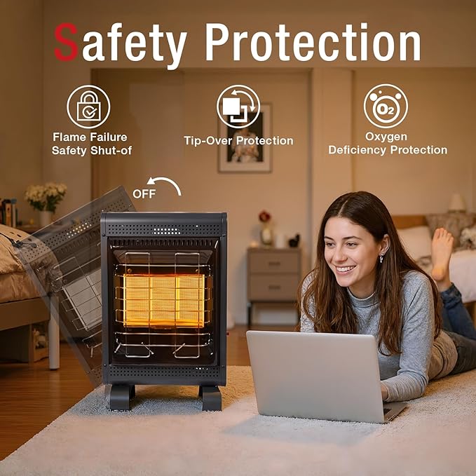 Propane Heater Indoor and Outdoor,18000 BTU Propane Patio Heater with ODS & Tip-over Protection, Outdoor Heaters with Gas Regulator & Hose Heat up to 450 Sq.Ft, for Patio, Garage, Camping,Workshops