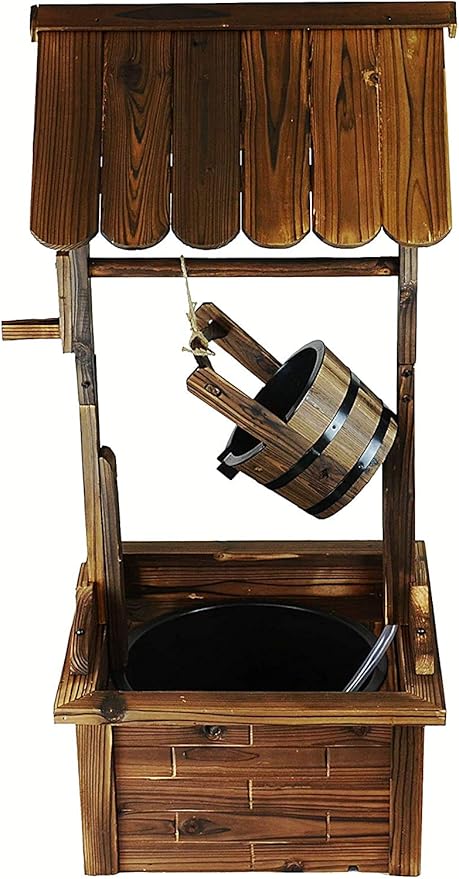 Wishing Well Water Fountains for Outside Patio Yard Decorative Wood Patio Outdoor Fountain with Adjustable Flow Submersible Electric Pump