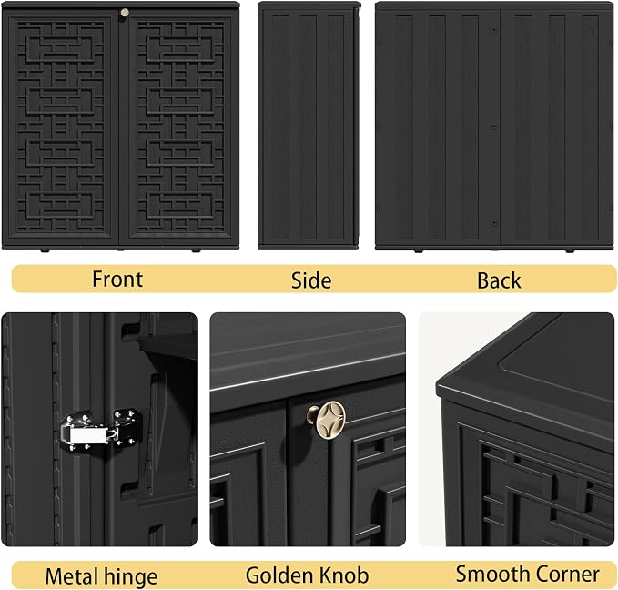 ZZM HDPE Outdoor Storage Shed, Outdoor Plastic Storage Cabinet, Horizontal Resin Tool Shed for Garden, All Weather Outdoor Storage Clearance, DIY Usage, with one Shelf (Black) - Image 5