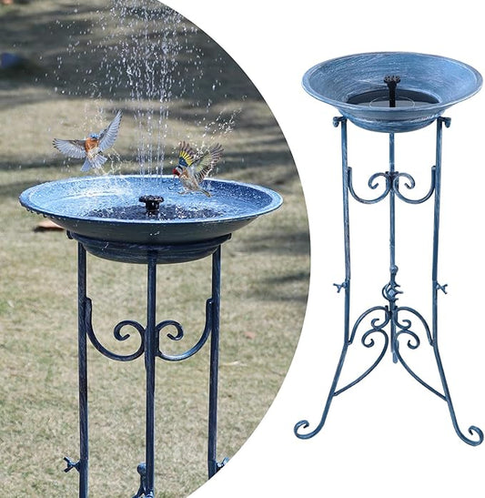 Solar Bird Bath for Outside, Metal Birdbath Stand and Solar Fountain Bird Bath Bubbler Combo Set, Solar Birdbaths for Outdoors Garden Lawn Yard Decor（Blue）