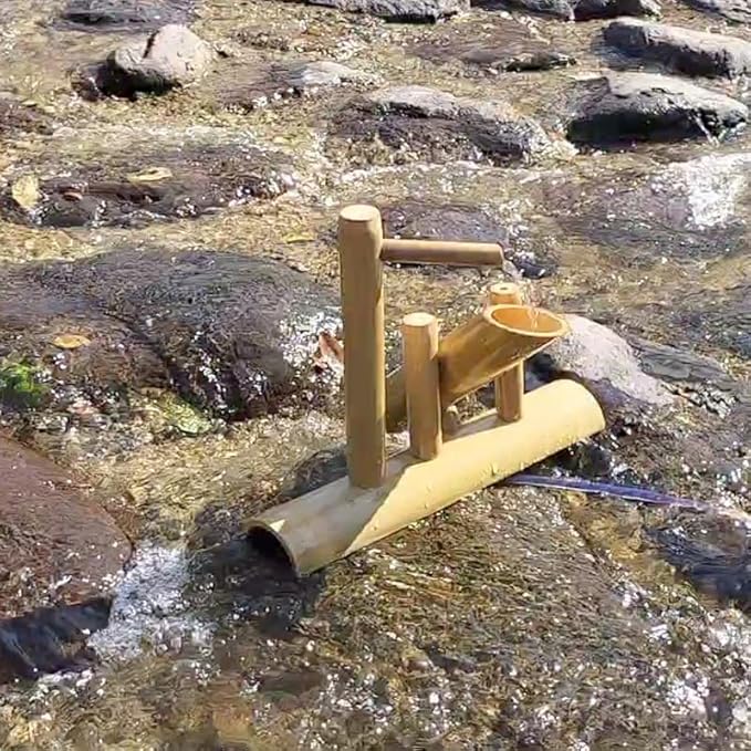 Bamboo Fountain kit with Pump, Japanese Outdoor Fountain Handmake from Real Bamboo, Zen Outdoor Water Fountains (Shishi Odoshi 15‘’)