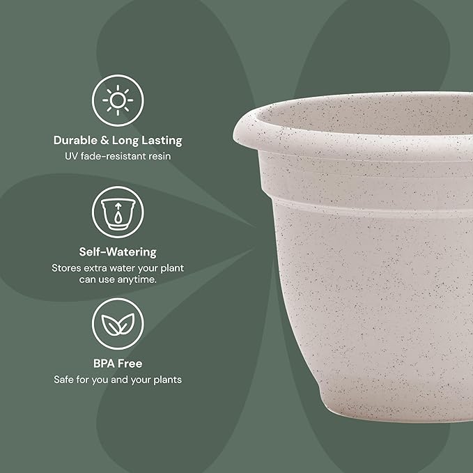 Bloem Ariana 16" Vanilla Bean Round Self-Watering Resin Planter Pot - Rolled Rim Indoor and Outdoor Gardening Planter