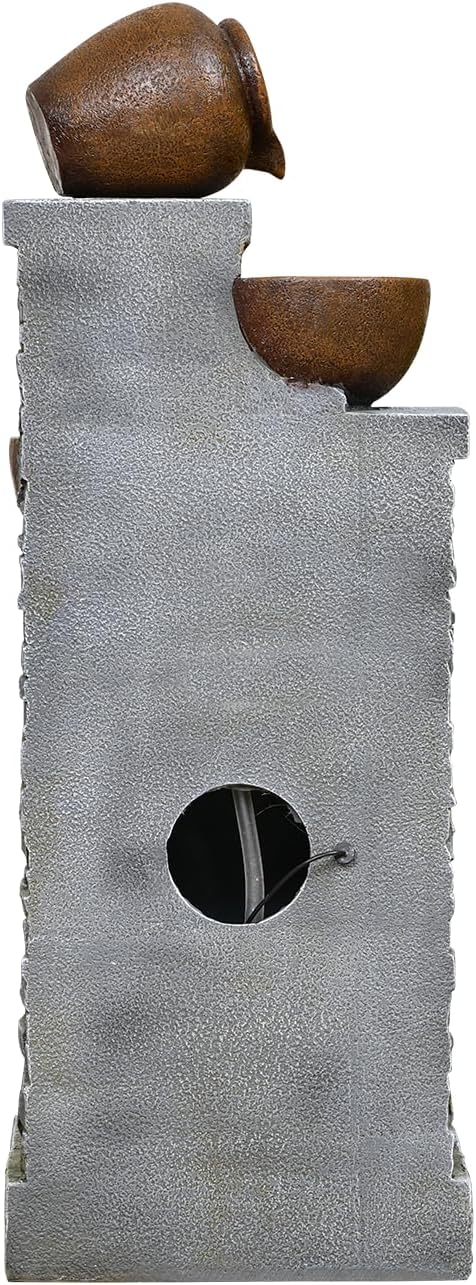 42.52" Outdoor Garden Water Fountain with Lights 4 Tiers Cascading Large Waterfall Floor Standing Fountain for Patio, Backyard, Deck, Porch and Home Art Decor