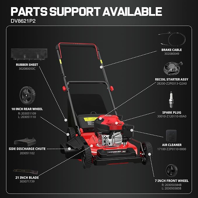 PowerSmart EasyGlide 21-Inch Gas Lawn Mower, 144cc 4-Stroke OHV Engine, Push Walk-Behind, 3-in-1 Mulch/Bag/Side Discharge, Steel Deck, 6 Height Adjustment - Image 9