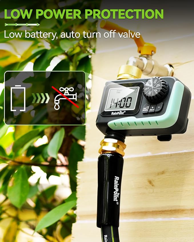 RAINPOINT Sprinkler Timer with Brass Swivel, Programmable Water Timer for Garden Hose with Rain Delay/Manual Watering, Digital Irrigation System Kit for Lawns, 1 Outlet - Image 9