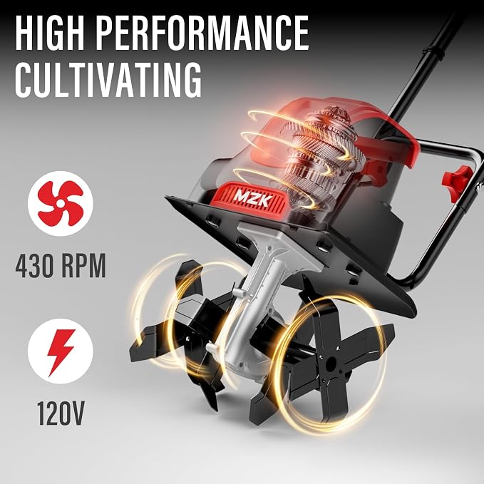 MZK 12-Inch 10.5 Amp Corded Electric Tiller/Cultivator for Gardening, 8-inch tillling Depth, Powerful and Lightweight Tiller, Electric Garden Rototiller for Lawn/Yard/Garden Soil Digging,TC12A03 - Image 4