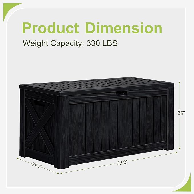 Greesum 120 Gallon Deck Box, Resin Outdoor Storage Container for Patio Furniture, Garden Tools, Pool Accessories, Weatherproof, Lockable, Black - Image 6