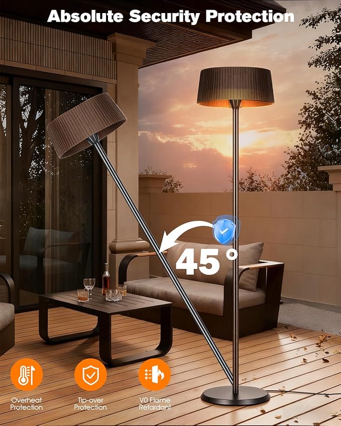Electric Outdoor Patio Heater, 1500W Tabletop Infrared Heater for Indoor & Outdoor, IP55 Waterproof, Fast Heating, Tip-Over Protection, Perfect for Garden, Balcony, Garage, Porch (brown, freestanding)
