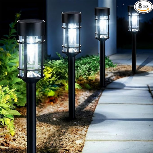 Mancra Solar Pathway Lights Outdoor, 8 Pack Metal Glass Solar Lights Outdoor Waterproof Auto On/Off Landscape Path Lighting Garden Decor for Yard Walkway Driveway, Cool White