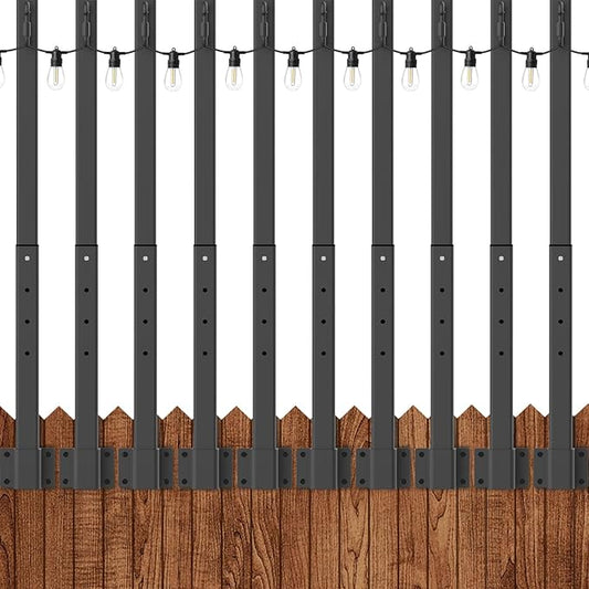 AILBTON 10 Pack 2.8Ft String Light Poles,Light Poles for Outside String Lights,Outdoor Light Poles with Fence Bracket,Metal Pole Stand for Patio,Backyard,Deck