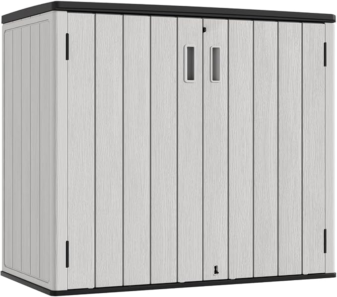 KINYING Outdoor Horizontal Storage Sheds,37 Cu.ft Outdoor Storage Cabinet Waterproof Resin Tool Storage Box for Lawn Mower,Garden Tools and Patio Furniture, Lockable (Grey) by KINYING