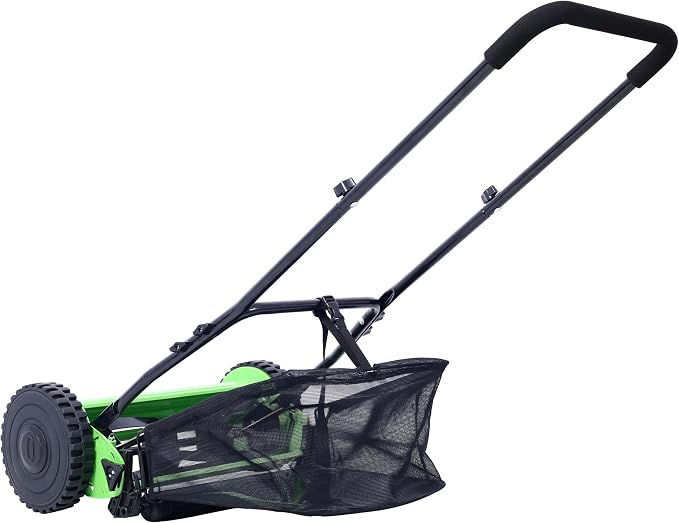 16-Inch 5-Blade Push Reel Lawn Mower with Grass Catcher (Green) - Image 4